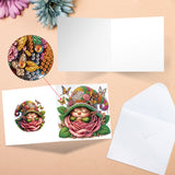 6pcs Diamond Painting Kit Greeting Card, Sleeping Gnome 5D DIY Diamond Handmade Holiday Greeting Card with Envelope, Christmas Gift Congratulation
