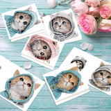 6pcs Diamond Painting Kit Greeting Card, Hat Cat 5D DIY Diamond Handmade Holiday Greeting Card with Envelope, Christmas Gift Congratulation