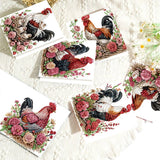 6pcs Diamond Painting Kit Greeting Card, Rooster 5D DIY Diamond Handmade Holiday Greeting Card with Envelope, Christmas Gift Congratulation