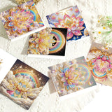 6pcs Diamond Art Painting Kit Greeting Card, Rainbow Lotus 5D DIY Special Shape Diamond Greeting Card Creative Gifts, Christmas Thanksgiving Greeting Card Congratulation