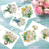 6pcs Diamond Painting Kit Greeting Card, White Chrysanthemum 5D DIY Diamond Handmade Holiday Greeting Card with Envelope, Christmas Gift Congratulation