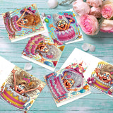 6pcs Diamond Painting Kit Greeting Card, Quirky Ladies 5D DIY Diamond Handmade Holiday Greeting Card with Envelope, Christmas Gift Congratulation