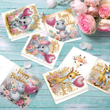 6pcs Diamond Painting Kit Greeting Card, Little Elephant Fawn 5D DIY Diamond Handmade Holiday Greeting Card with Envelope, Christmas Gift Congratulations