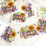 6 pcs Diamond Art Painted Greeting Card, Sunflower Rainbow Color Hat 5D DIY Special Shape Diamond Card Creative Gift, Christmas Thanksgiving Greeting Card Congratulation