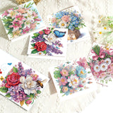 8 pcs Diamond Art Painted Greeting Card, Pretty Flower 5D DIY Special Shape Diamond Card Creative Gift, Christmas Thanksgiving Greeting Card Congratulation