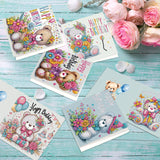 6pcs Diamond Painting Kit Greeting Card, Birthday Bear 5D DIY Diamond Handmade Holiday Greeting Card with Envelope, Christmas Gift Congratulation