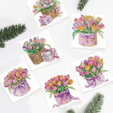 6pcs Diamond Painting Kit Greeting Card, Tulip Bouquet 5D DIY Diamond Handmade Holiday Greeting Card with Envelope, Christmas Gift Congratulation