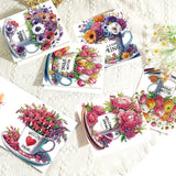 6pcs Diamond Painting Kit Greeting Card, Flower Mug 5D DIY Diamond Handmade Holiday Greeting Card with Envelope, Christmas Gift Congratulation