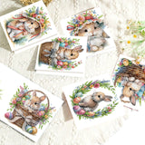 6pcs Diamond Art Painting Set Greeting Card, Basket Bunny 5D DIY Special Shape Diamond Greeting Card Creative Gifts, Christmas Thanksgiving Greeting Card Congratulation