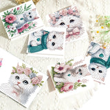 6pcs Diamond Painting Kit Greeting Card, White Cat 5D DIY Diamond Handmade Holiday Greeting Card with Envelope, Christmas Gift Congratulation