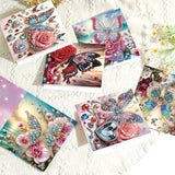 8 Pieces Flower Butterfly Diamond Art Painted Greeting Cards, 5D DIY Special Shape Diamond Creative Gifts, Greeting Card Sets Gifts Birthday Thanksgiving Greeting Card Congratulations