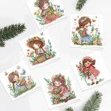 6pcs Diamond Painting Kit Greeting Card, Flower Picking Angel 5D DIY Diamond Handmade Holiday Greeting Card with Envelope, Christmas Gift Congratulation
