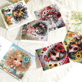 6pcs Diamond Art Painting Set Greeting Card, Big Eyes Curly Hair Sunflower 5D DIY Special Shape Diamond Greeting Card Creative Gifts, Christmas Thanksgiving Greeting Card Congratulation