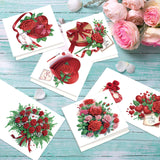 6pcs Diamond Painting Kit Greeting Card, Love Red Rose 5D DIY Diamond Handmade Holiday Greeting Card with Envelope, Christmas Gift Congratulation