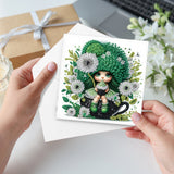 6pcs Diamond Art Painting Kit Greeting Card, Green Hat Dandelion Angel 5D DIY Special Shape Diamond Greeting Card Creative Gifts, Christmas Thanksgiving Greeting Card Congratulation