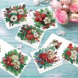 6pcs Diamond Painting Kit Greeting Card, Flower 5D DIY Diamond Handmade Holiday Greeting Card with Envelope, Christmas Gift Congratulation