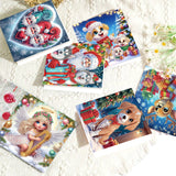 8 pcs Diamond Art Painted Greeting Card, Santa Gift Puppy 5D DIY Special Shape Diamond Card Creative Gift, Christmas Thanksgiving Greeting Card Congratulation