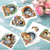 6pcs Diamond Painting Kit Greeting Card, Sleeping Cat 5D DIY Diamond Handmade Holiday Greeting Card with Envelope, Christmas Gift Congratulation