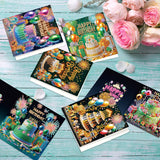 6pcs Diamond Painting Kit Greeting Card, Birthday Cake 5D DIY Diamond Handmade Holiday Greeting Card with Envelope, Christmas Gift Congratulation
