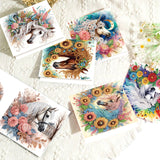 6 pcs Diamond Art Painted Greeting Card, Horse Sunflower 5D DIY Special Shape Diamond Card Creative Gift, Christmas Thanksgiving Greeting Card Congratulation