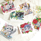 6pcs Diamond Art Painting Kit Greeting Card, Coffee Mug Cat 5D DIY Special Shape Diamond Greeting Card Creative Gift, Christmas Thanksgiving Greeting Card Congratulation