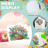 6pcs Diamond Art Painting Kit Greeting Card, Flower Basket 5D DIY Diamond Handmade Holiday Greeting Card with Envelope, Christmas Gift Congratulation