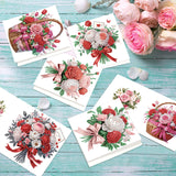 6pcs Diamond Painting Kit Greeting Card, Rose Bouquet 5D DIY Diamond Handmade Holiday Greeting Card with Envelope, Christmas Gift Congratulation