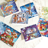 8 pcs Diamond Art Painted Greeting Card, Santa Claus Owl Camel 5D DIY Special Shape Diamond Card Creative Gift, Christmas Thanksgiving Greeting Card Congratulation