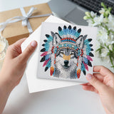 6pcs Diamond Art Painting Kit Greeting Card, Featured Feather Wolf Head 5D DIY Special Shape Diamond Greeting Card Creative Gifts, Christmas Thanksgiving Greeting Card Congratulation