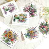 6pcs Diamond Painting Kit Greeting Card, Flower Bouquet 5D DIY Diamond Handmade Holiday Greeting Card with Envelope, Christmas Gift Congratulation