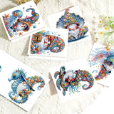 6pcs Diamond Art Painting Set Greeting Cards, Sea Life Gnomes 5D DIY Special Shape Diamond Greeting Cards Creative Gifts, Christmas Thanksgiving Greeting Cards Congratulation