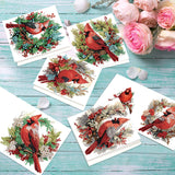 6pcs Diamond Painting Kit Greeting Card, Red Bird 5D DIY Diamond Handmade Holiday Greeting Card with Envelope, Christmas Gift Congratulation
