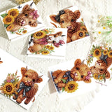 6pcs Diamond Painting Kit Greeting Card, Sunflower Yellow Cow 5D DIY Diamond Handmade Holiday Greeting Card with Envelope, Christmas Gift Congratulation
