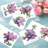 6pcs Diamond Painting Kit Greeting Card, Violet Flower 5D DIY Diamond Handmade Holiday Greeting Card with Envelope, Christmas Gift Congratulation