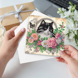 6pcs Diamond Art Painting Kit Greeting Card, Cat in the Flower 5D DIY Special Shape Diamond Greeting Card Creative Gifts, Christmas Thanksgiving Greeting Card Congratulation