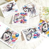 6pcs Diamond Art Painting Set Greeting Card, Balloon Husky 5D DIY Special Shape Diamond Greeting Card Creative Gifts, Christmas Thanksgiving Greeting Card Congratulation