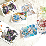 8 pcs Diamond Art Painted Greeting Card, Halloween Kitten Christmas Puppy 5D DIY Special Shape Diamond Card Creative Gift, Christmas Thanksgiving Greeting Card Congratulation