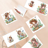 6pcs Diamond Painting Kit Greeting Card, Flower Picking Angel 5D DIY Diamond Handmade Holiday Greeting Card with Envelope, Christmas Gift Congratulation
