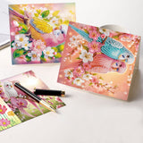 8 pcs Diamond Art Painted Greeting Card, Colorful Flower Birdie 5D DIY Special Shape Diamond Card Creative Gift, Christmas Thanksgiving Greeting Card Congratulation