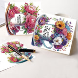 6pcs Diamond Painting Kit Greeting Card, Flower Mug 5D DIY Diamond Handmade Holiday Greeting Card with Envelope, Christmas Gift Congratulation