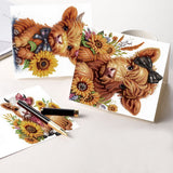 6pcs Diamond Painting Kit Greeting Card, Sunflower Yellow Cow 5D DIY Diamond Handmade Holiday Greeting Card with Envelope, Christmas Gift Congratulation