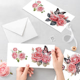 6pcs Diamond Painting Kit Greeting Card, Pink Rose 5D DIY Diamond Handmade Holiday Greeting Card with Envelope, Christmas Gift Congratulation