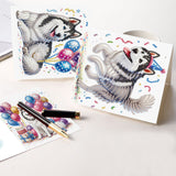 6pcs Diamond Art Painting Set Greeting Card, Balloon Husky 5D DIY Special Shape Diamond Greeting Card Creative Gifts, Christmas Thanksgiving Greeting Card Congratulation