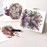 6pcs Diamond Painting Kit Greeting Card, Beautiful Flower Bouquet 5D DIY Diamond Handmade Holiday Greeting Card with Envelope, Christmas Gift Congratulation