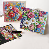 6 pcs Diamond Art Painted Greeting Card, Leopard in Flower 5D DIY Special Shape Diamond Card Creative Gift, Christmas Thanksgiving Greeting Card Congratulation
