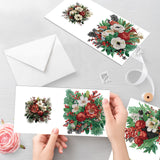 6pcs Diamond Painting Kit Greeting Card, Flower 5D DIY Diamond Handmade Holiday Greeting Card with Envelope, Christmas Gift Congratulation