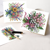 6pcs Diamond Painting Kit Greeting Card, Flower Bouquet 5D DIY Diamond Handmade Holiday Greeting Card with Envelope, Christmas Gift Congratulation