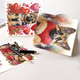 6pcs Diamond Art Painting Kit Greeting Cards, Love German Shepherd 5D DIY Special Shape Diamond Greeting Cards Creative Gifts, Christmas Thanksgiving Greeting Cards Congratulation