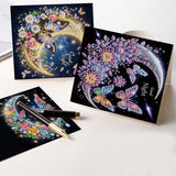 6 pcs Diamond Art Painted Greeting Card, Moon Moon 5D DIY Special Shape Diamond Card Creative Gift, Christmas Thanksgiving Greeting Card Congratulation