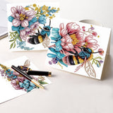 6pcs Diamond Painting Kit Greeting Card, Bee Flower 5D DIY Diamond Handmade Holiday Greeting Card with Envelope, Christmas Gift Congratulation